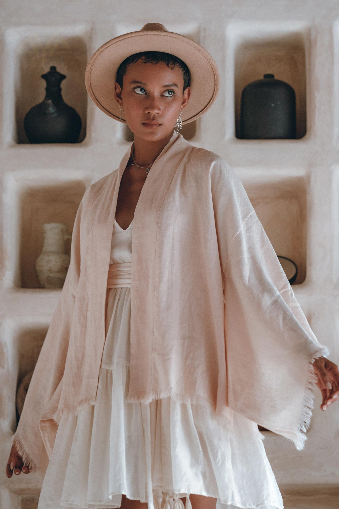 Short Linen Kimono Wrap with Belt, Linen Cardigan for Women - AYA Sacred Wear