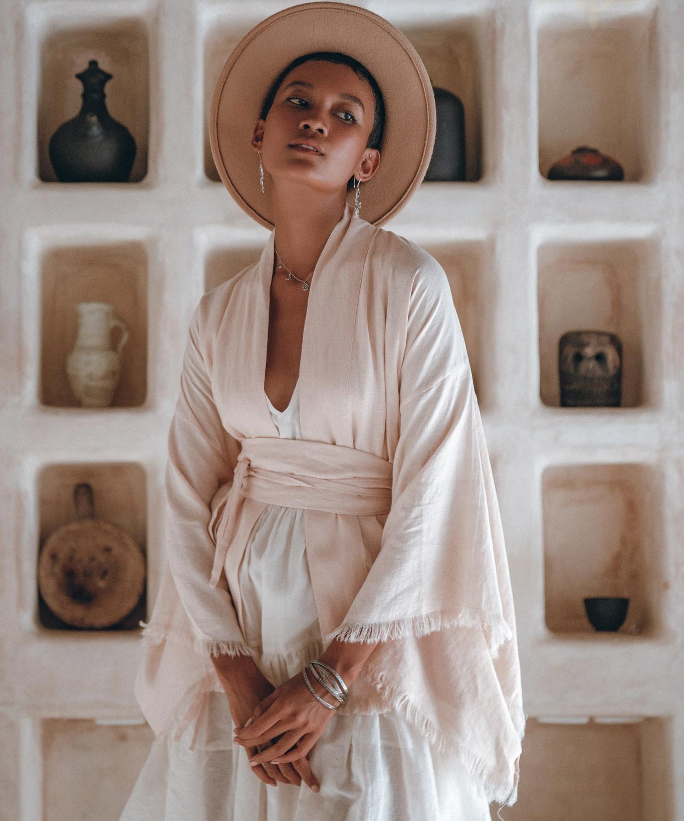 Short Linen Kimono Wrap with Belt, Linen Cardigan for Women - AYA Sacred Wear