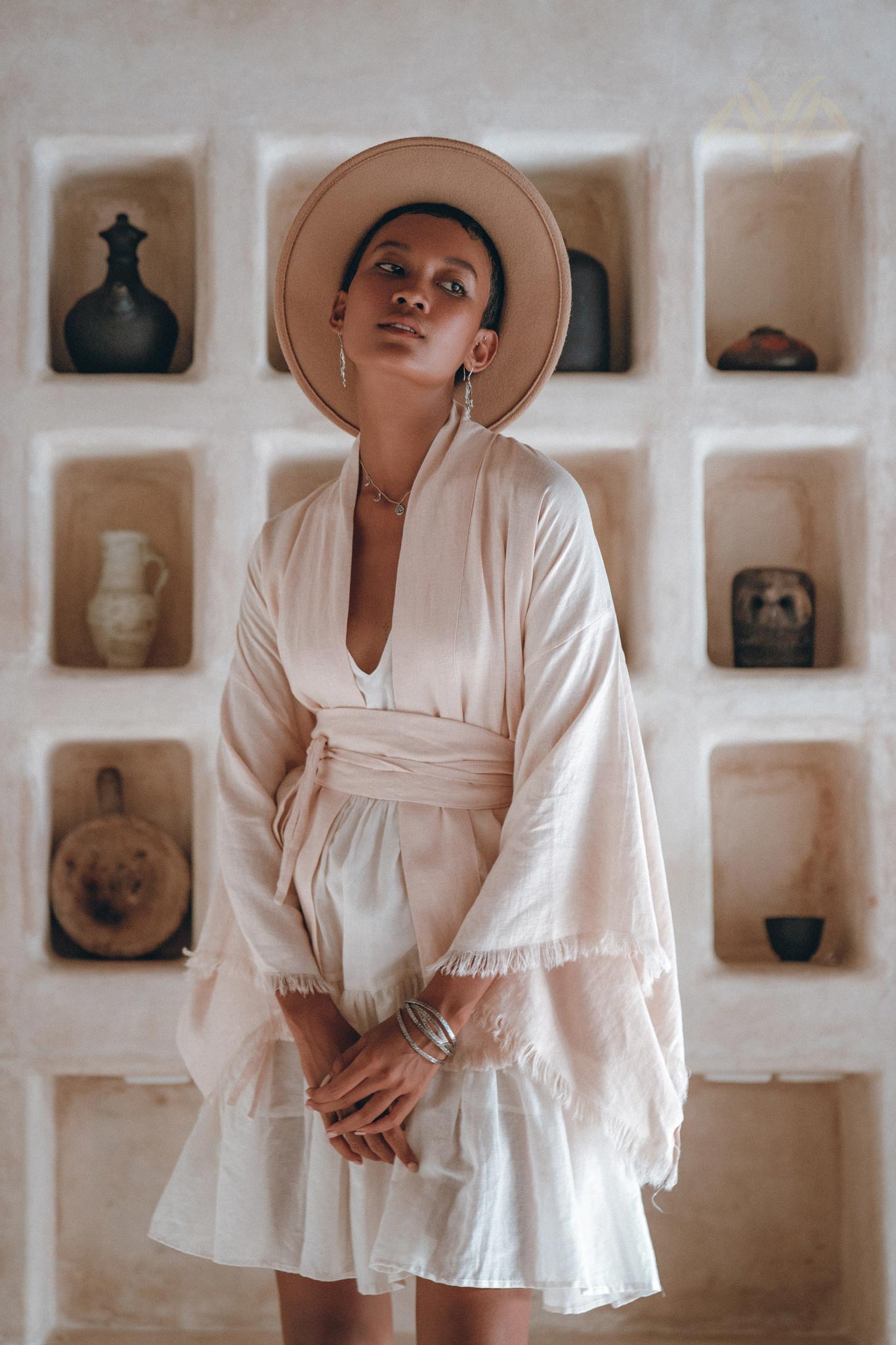 Short Linen Kimono Wrap with Belt, Linen Cardigan for Women - AYA Sacred Wear