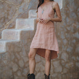 Linen Boho Bridesmaid Dress • Pink Linen Bohemian Slip Midi Dress - AYA SW IDR