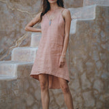 Linen Boho Bridesmaid Dress • Pink Linen Bohemian Slip Midi Dress - AYA SW IDR