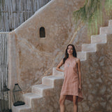 Linen Boho Bridesmaid Dress • Pink Linen Bohemian Slip Midi Dress - AYA SW IDR