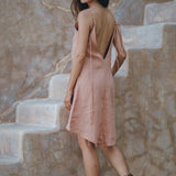 Linen Boho Bridesmaid Dress • Pink Linen Bohemian Slip Midi Dress - AYA SW IDR