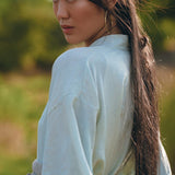 Linen Cardigan with Belt • Linen Sky Blue Overcoat • Long Jacket Women - AYA SW IDR
