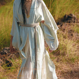 Linen Cardigan with Belt • Linen Sky Blue Overcoat • Long Jacket Women - AYA SW IDR
