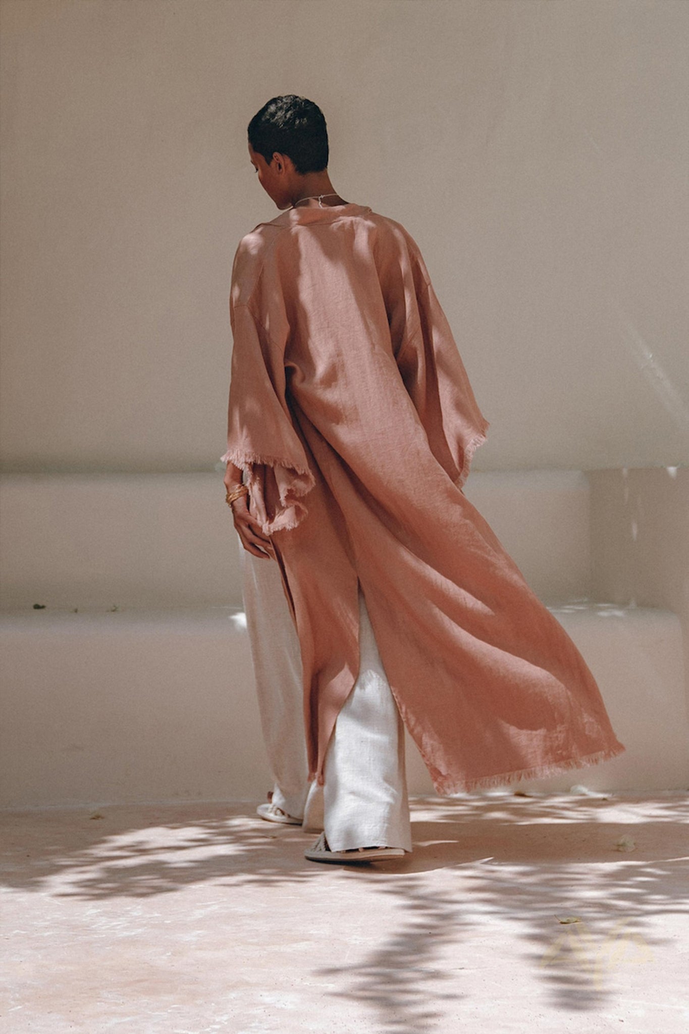 Linen Cardigan Women • Dusty Pink Overcoat • Boho Wrap Cardigan with Belt - AYA SW IDR
