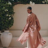 Linen Cardigan Women • Dusty Pink Overcoat • Boho Wrap Cardigan with Belt - AYA SW IDR