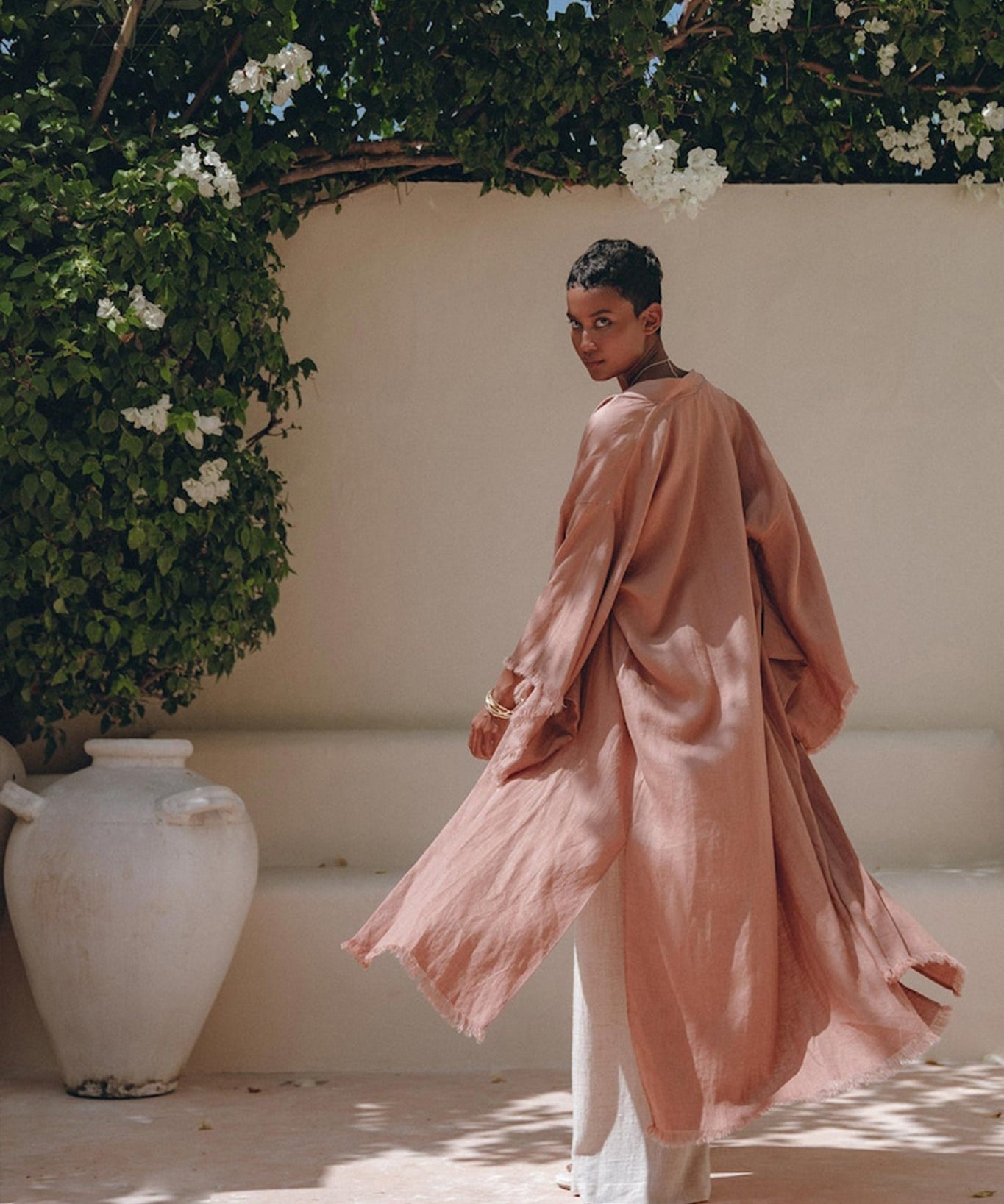 Linen Cardigan Women • Dusty Pink Overcoat • Boho Wrap Cardigan with Belt - AYA SW IDR