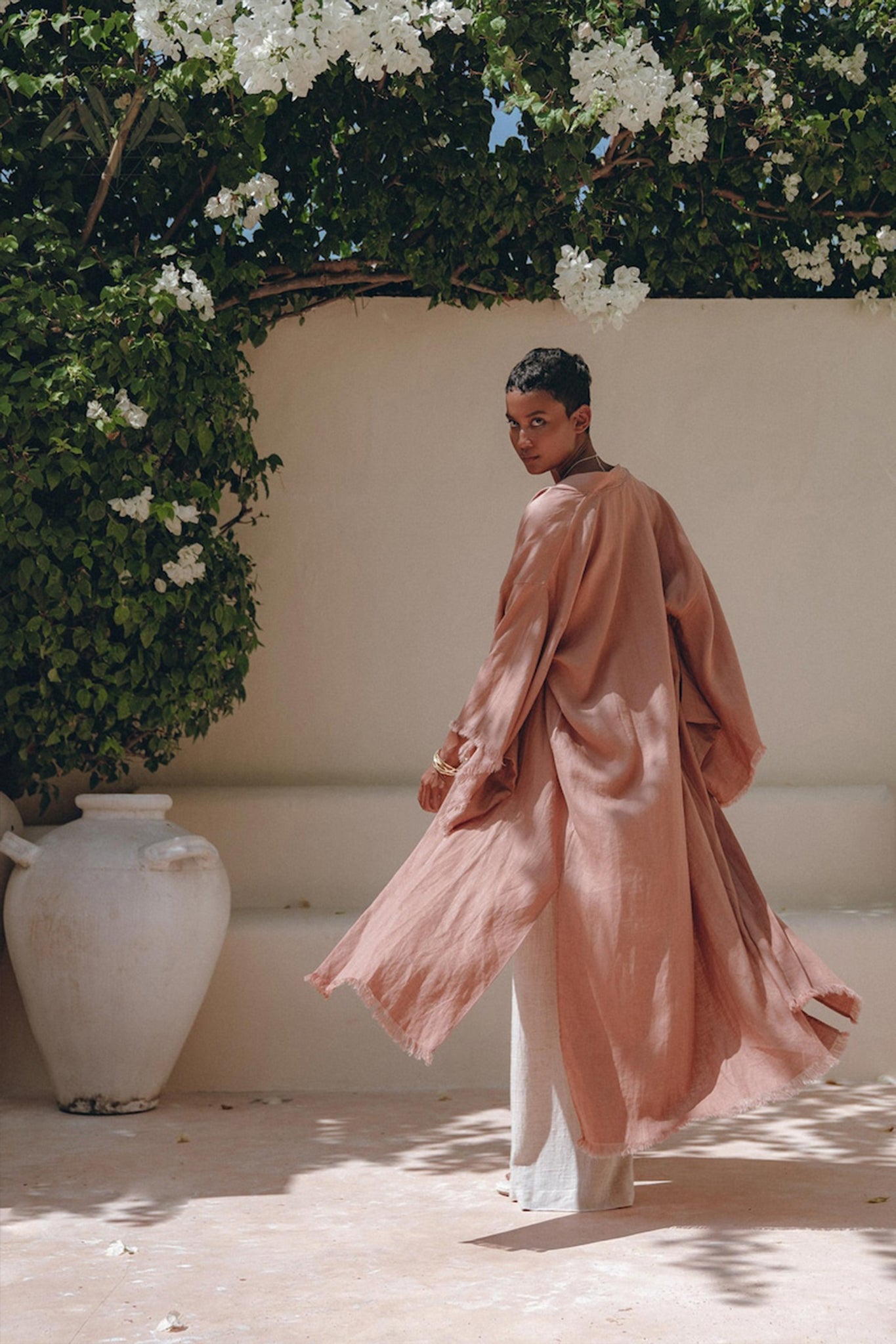 Linen Cardigan Women • Dusty Pink Overcoat • Boho Wrap Cardigan with Belt - AYA SW IDR