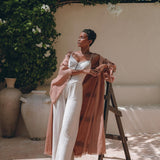 Linen Cardigan Women • Dusty Pink Overcoat • Boho Wrap Cardigan with Belt - AYA SW IDR