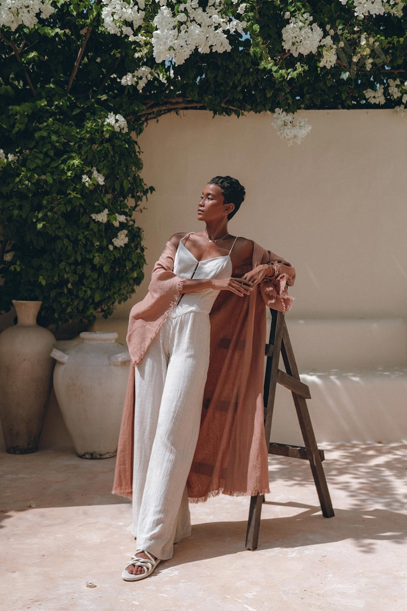 Linen Cardigan Women • Dusty Pink Overcoat • Boho Wrap Cardigan with Belt - AYA SW IDR