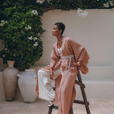 Linen Cardigan Women • Dusty Pink Overcoat • Boho Wrap Cardigan with Belt - AYA SW IDR