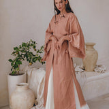 Linen Cardigan Women • Dusty Pink Overcoat • Boho Wrap Cardigan with Belt - AYA SW IDR
