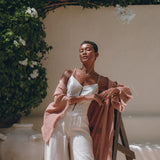 Linen Cardigan Women • Dusty Pink Overcoat • Boho Wrap Cardigan with Belt - AYA SW IDR