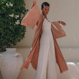 Linen Cardigan Women • Dusty Pink Overcoat • Boho Wrap Cardigan with Belt - AYA SW IDR
