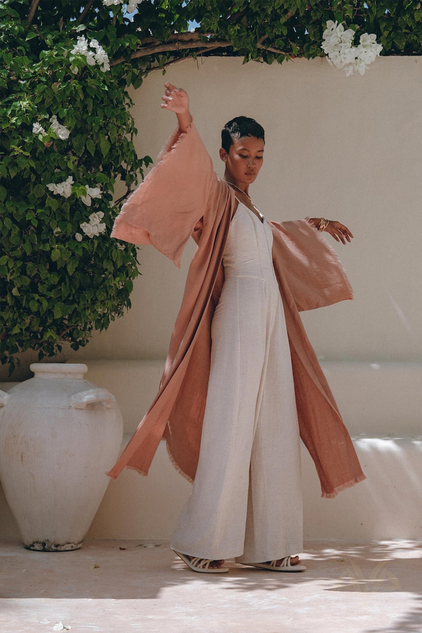 Linen Cardigan Women • Dusty Pink Overcoat • Boho Wrap Cardigan with Belt - AYA SW IDR