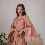 Linen Cardigan Women • Dusty Pink Overcoat • Boho Wrap Cardigan with Belt - AYA SW IDR