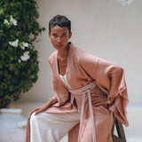 Linen Cardigan Women • Dusty Pink Overcoat • Boho Wrap Cardigan with Belt - AYA SW IDR