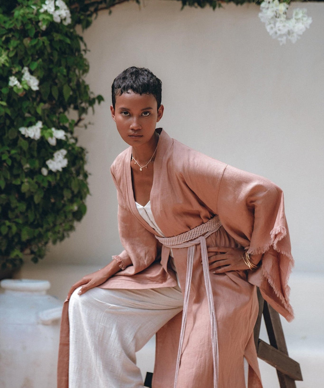 Linen Cardigan Women • Dusty Pink Overcoat • Boho Wrap Cardigan with Belt - AYA SW IDR