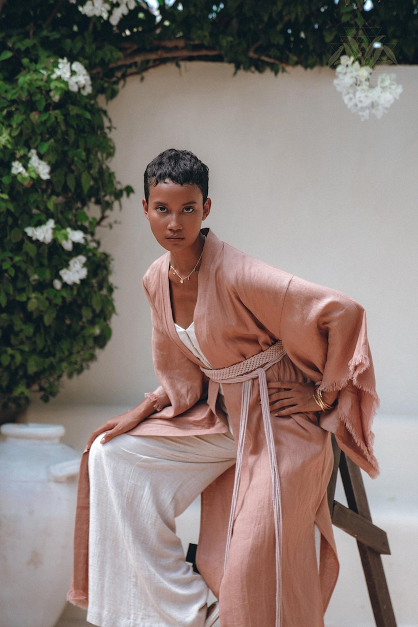 Linen Cardigan Women • Dusty Pink Overcoat • Boho Wrap Cardigan with Belt - AYA SW IDR