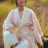 Linen Cardigan Women • Light Pink Overcoat • Linen Wrap Cardigan with Belt - AYA SW IDR