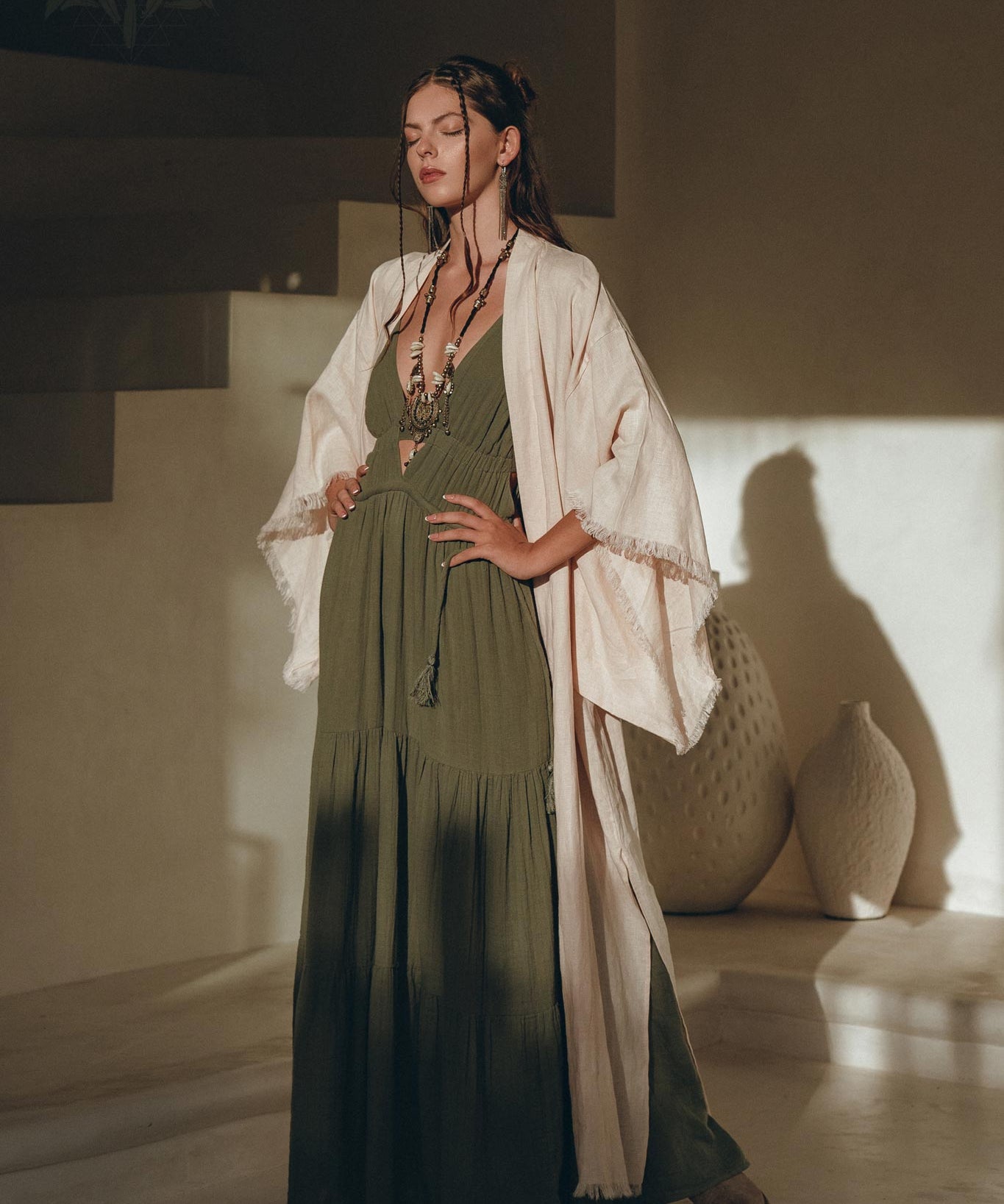 Linen Cardigan Women • Light Pink Overcoat • Linen Wrap Cardigan with Belt - AYA SW IDR