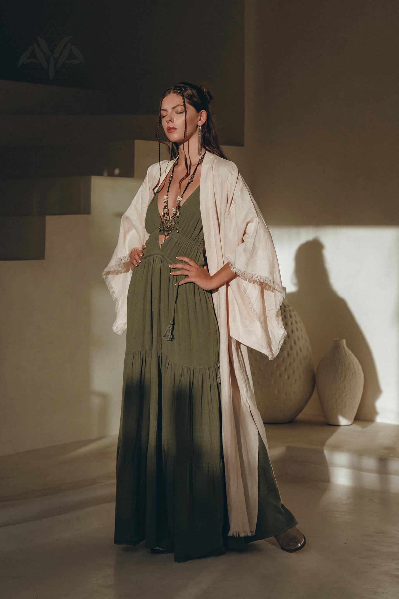 Linen Cardigan Women • Light Pink Overcoat • Linen Wrap Cardigan with Belt - AYA SW IDR
