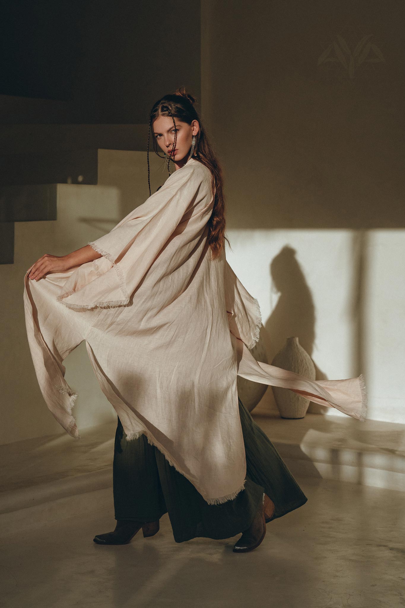 Linen Cardigan Women • Light Pink Overcoat • Linen Wrap Cardigan with Belt - AYA SW IDR