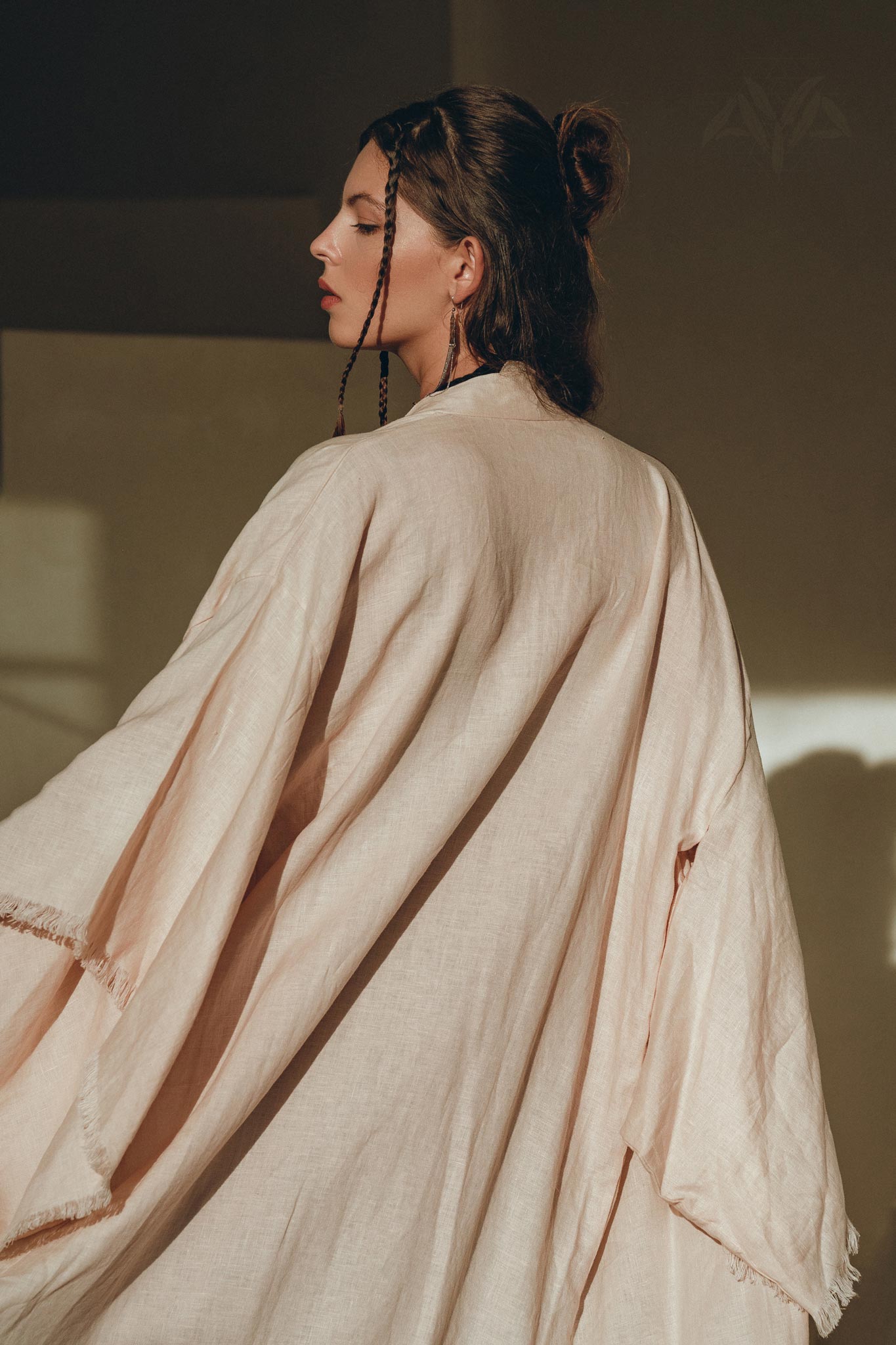Linen Cardigan Women • Light Pink Overcoat • Linen Wrap Cardigan with Belt - AYA SW IDR
