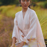 Linen Cardigan Women • Light Pink Overcoat • Linen Wrap Cardigan with Belt - AYA SW IDR