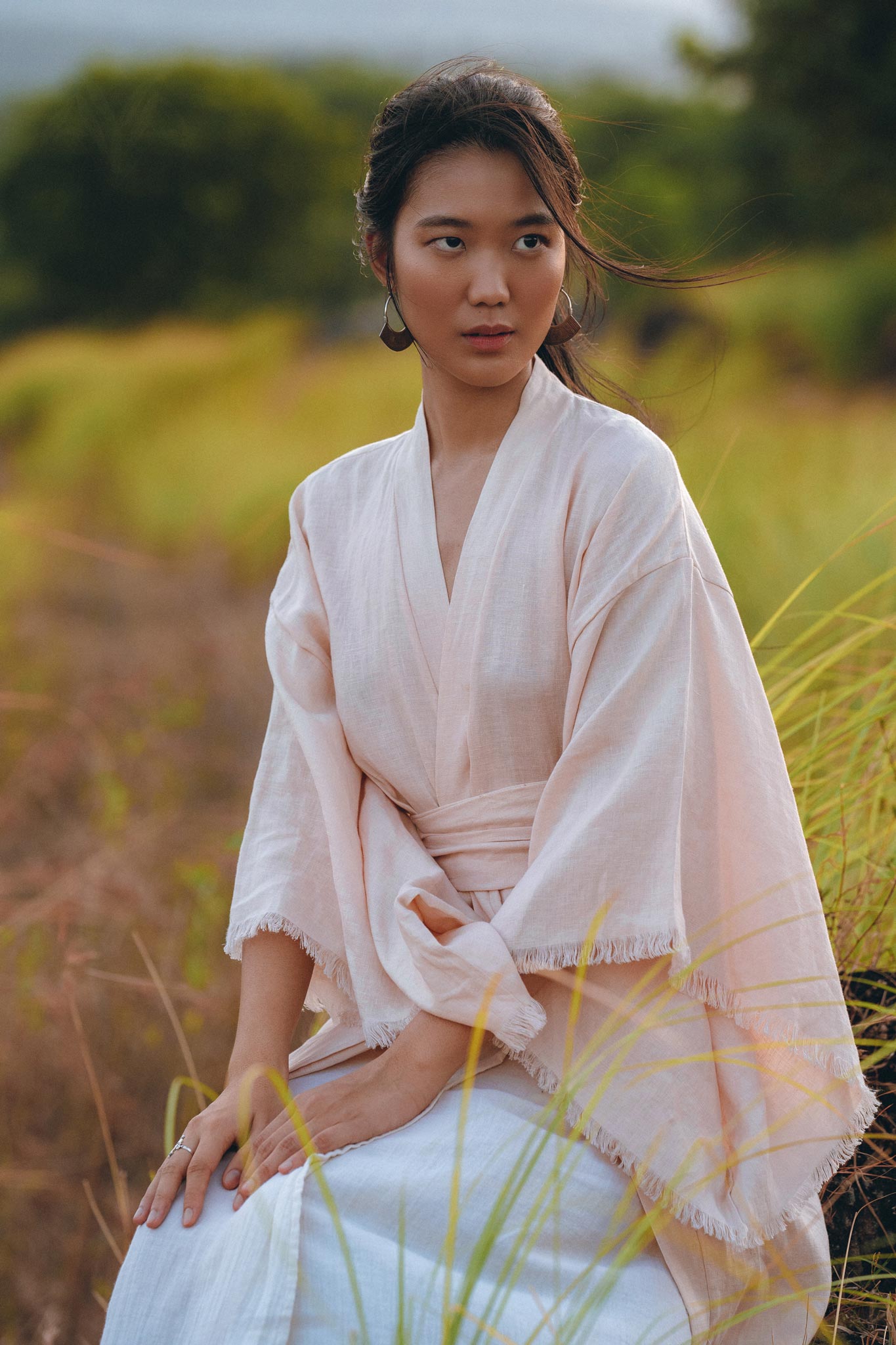 Linen Cardigan Women • Light Pink Overcoat • Linen Wrap Cardigan with Belt - AYA SW IDR