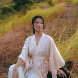 Linen Cardigan Women • Light Pink Overcoat • Linen Wrap Cardigan with Belt - AYA SW IDR