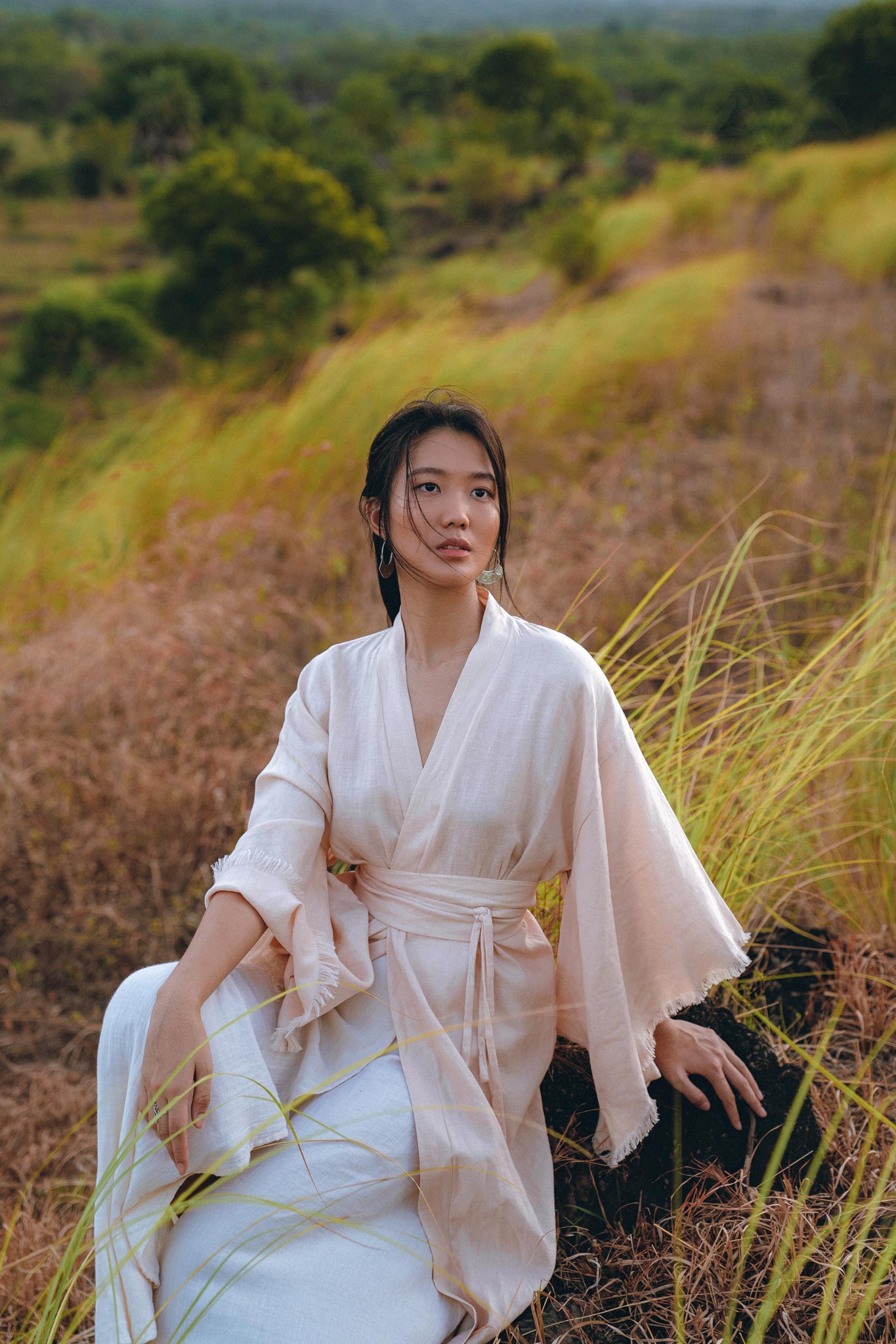 Linen Cardigan Women • Light Pink Overcoat • Linen Wrap Cardigan with Belt - AYA SW IDR
