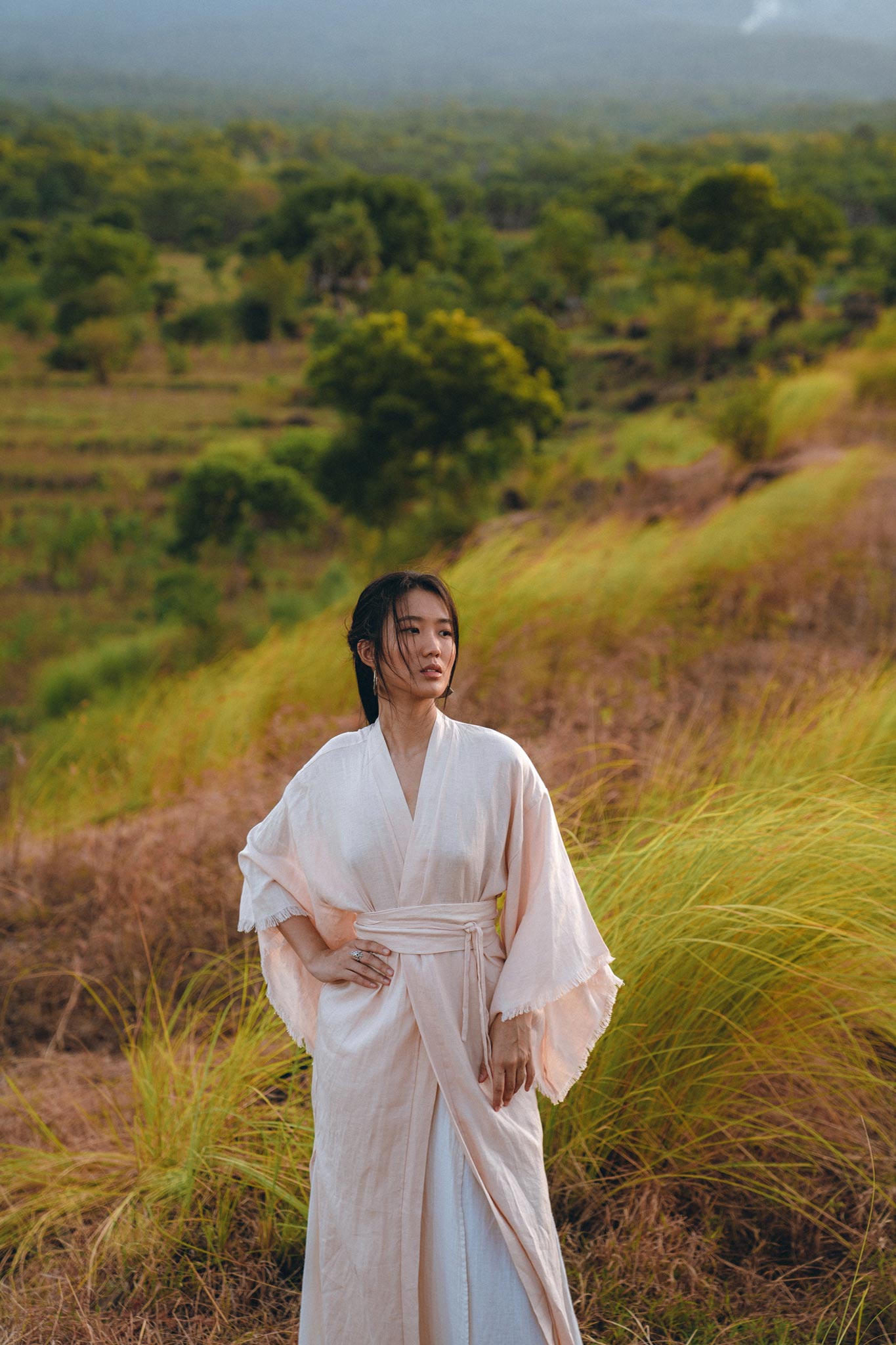 Linen Cardigan Women • Light Pink Overcoat • Linen Wrap Cardigan with Belt - AYA SW IDR