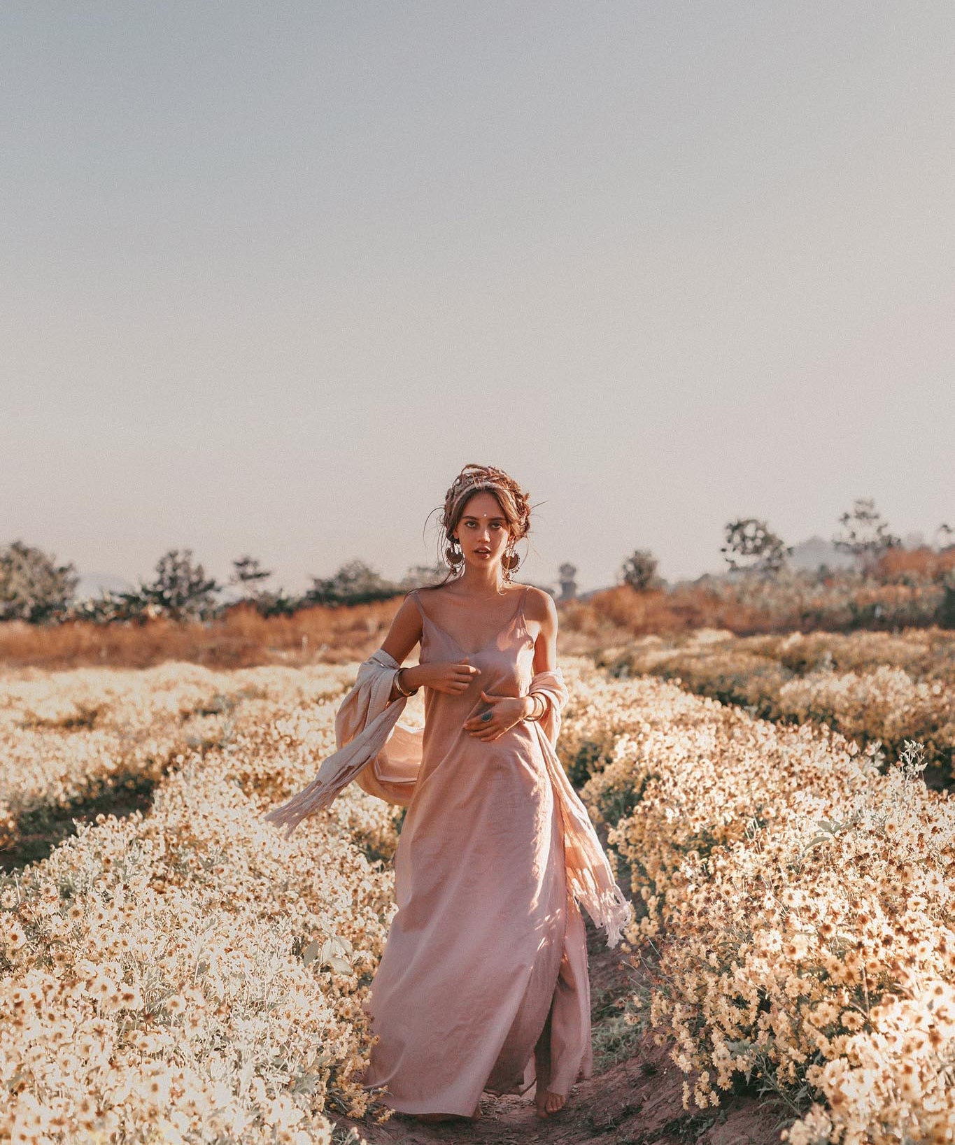 Long Maxi Boho Dress • Rose Gold Bridesmaid Bohemian Tribal Dress - AYA SW IDR