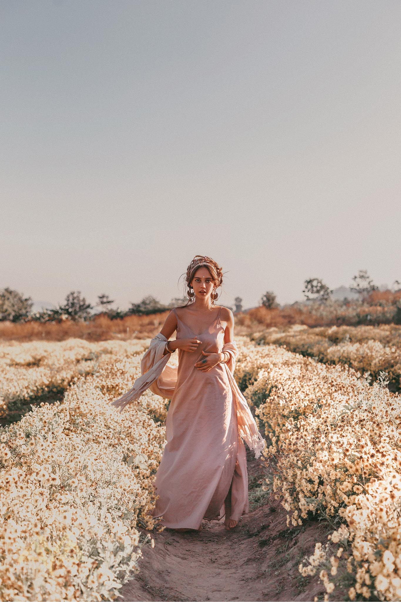 Long Maxi Boho Dress • Rose Gold Bridesmaid Bohemian Tribal Dress - AYA SW IDR