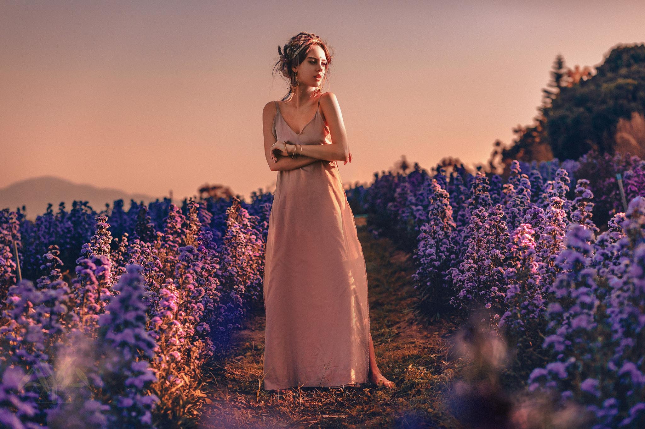 Long Maxi Boho Dress • Rose Gold Bridesmaid Bohemian Tribal Dress - AYA SW IDR