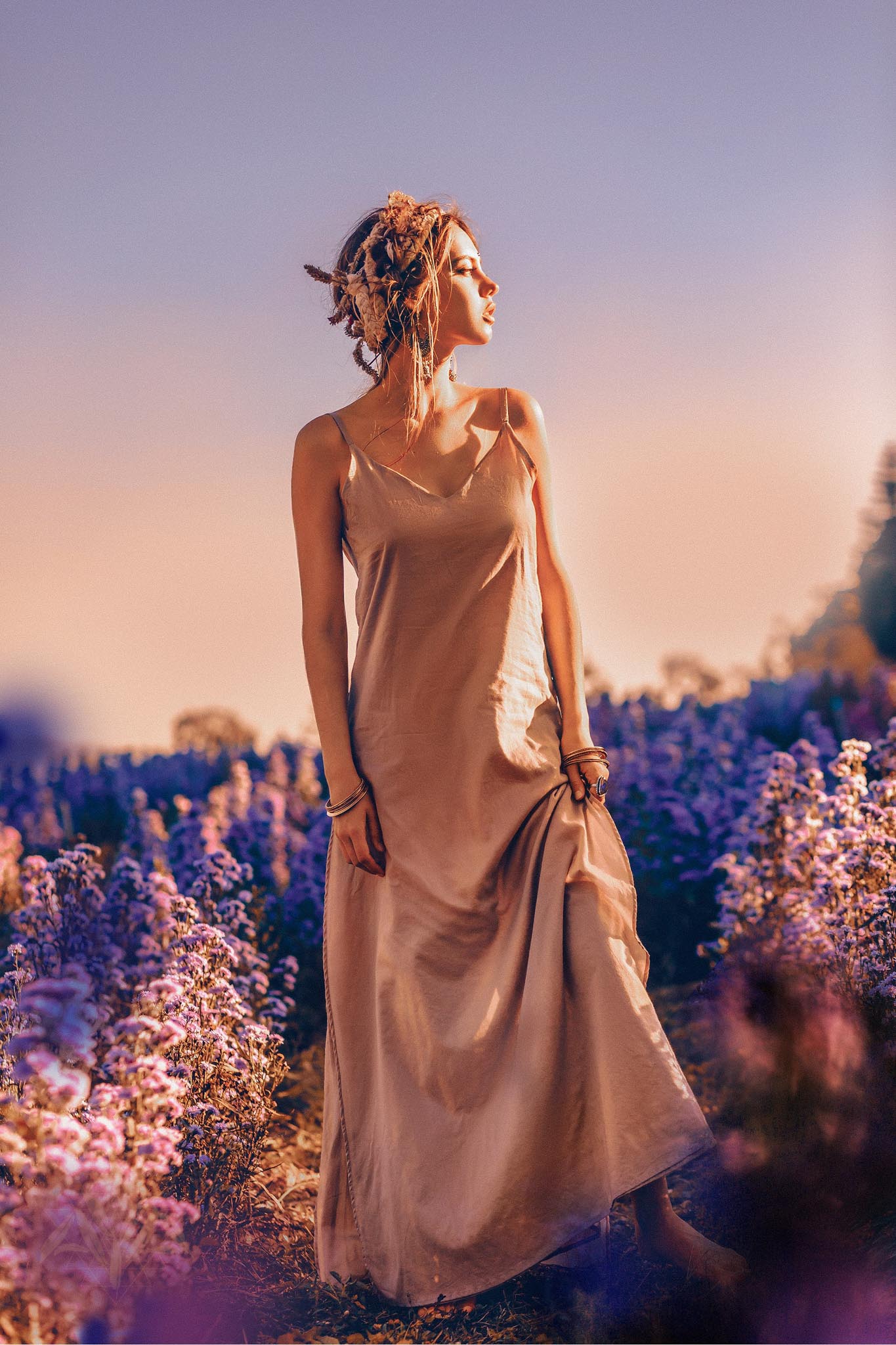 Long Maxi Boho Dress • Rose Gold Bridesmaid Bohemian Tribal Dress - AYA SW IDR