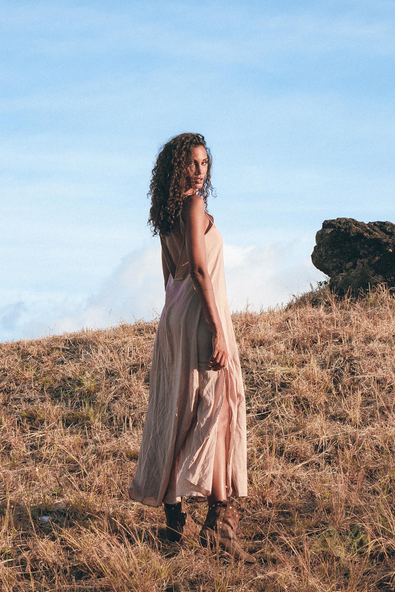 Long Maxi Boho Dress • Rose Gold Bridesmaid Bohemian Tribal Dress - AYA SW IDR