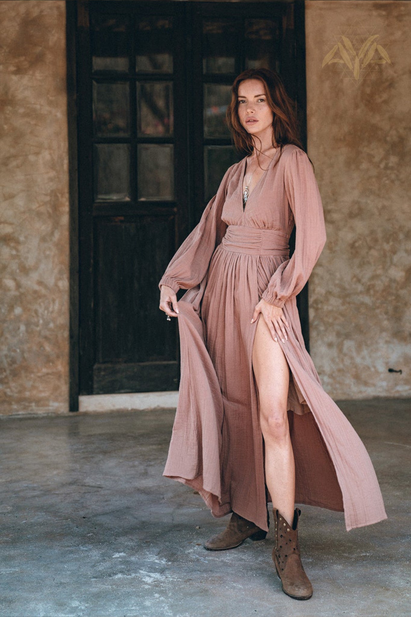 Long Sleeve Organic Boho Dress • Bridesmaid Dress • Bohemian Dress - AYA SW IDR