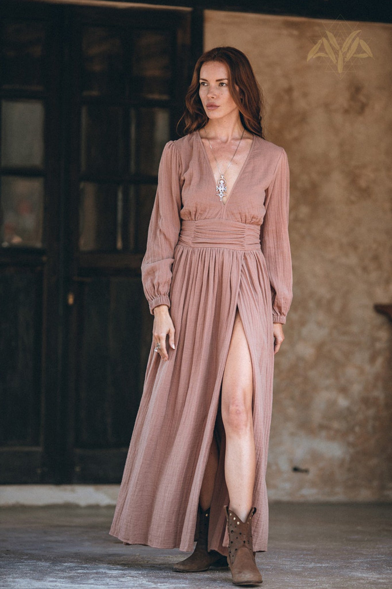 Long Sleeve Organic Boho Dress • Bridesmaid Dress • Bohemian Dress - AYA SW IDR