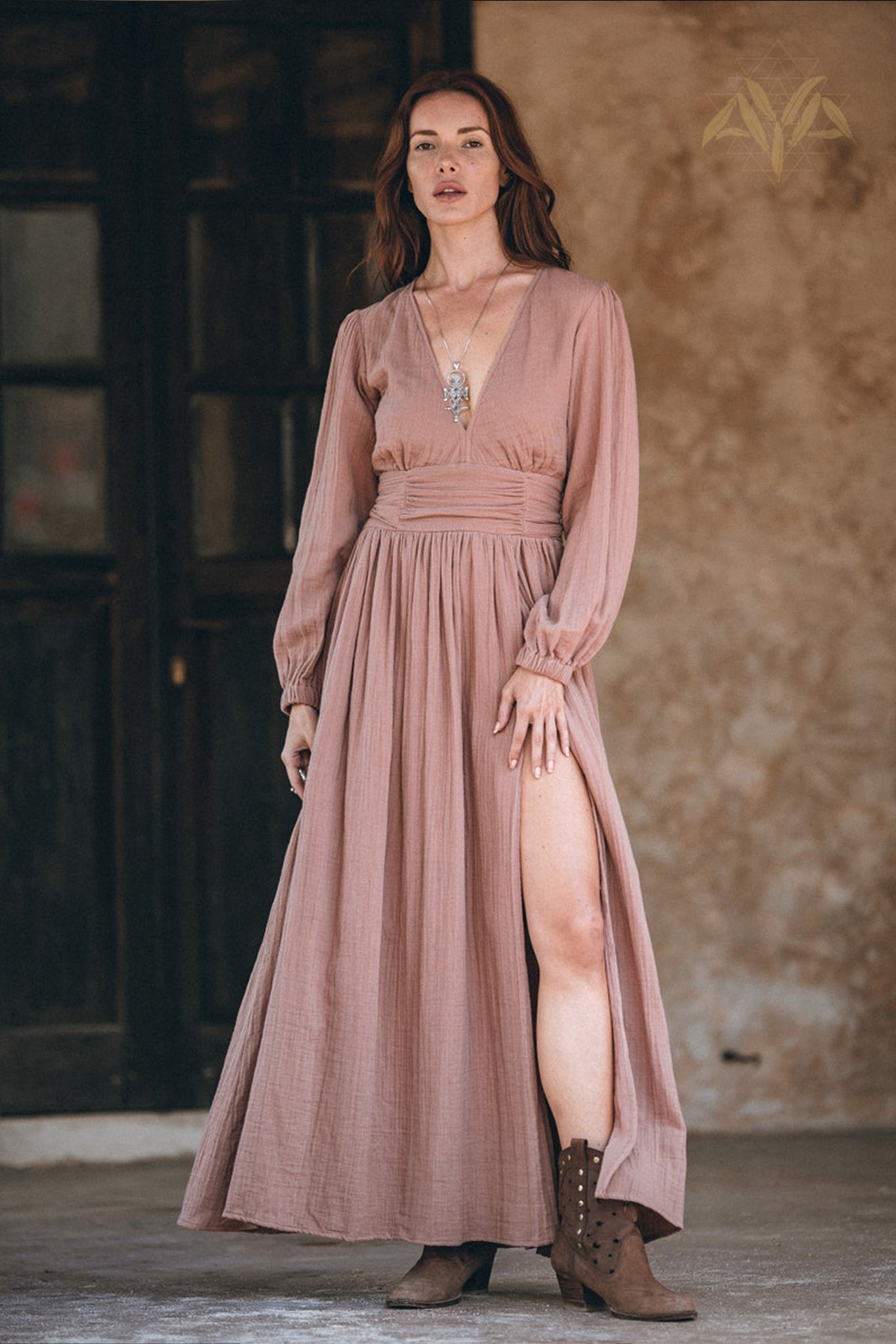 Long Sleeve Organic Boho Dress • Bridesmaid Dress • Bohemian Dress - AYA SW IDR