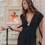 Black Goddess Macrame Dress, Boho Macrame Organic Wedding Dress - AYA Sacred Wear