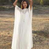 Mahadevi Dress Cream – Pure Silk Chiffon Goddess Gown - AYA SW IDR