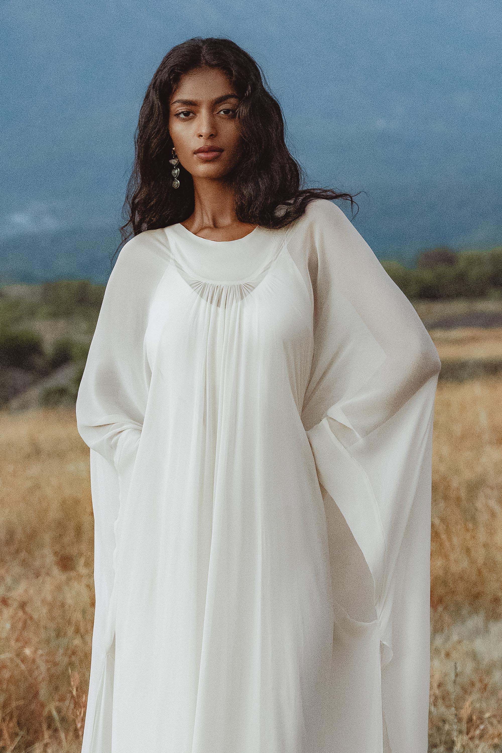 Mahadevi Dress Cream – Pure Silk Chiffon Goddess Gown - AYA SW IDR