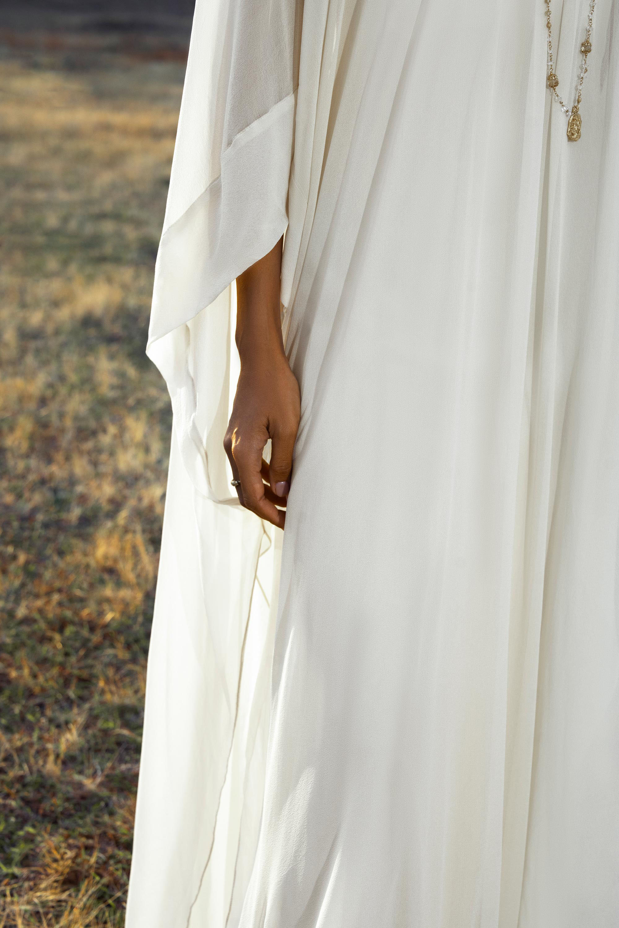 Mahadevi Dress Cream – Pure Silk Chiffon Goddess Gown - AYA SW IDR