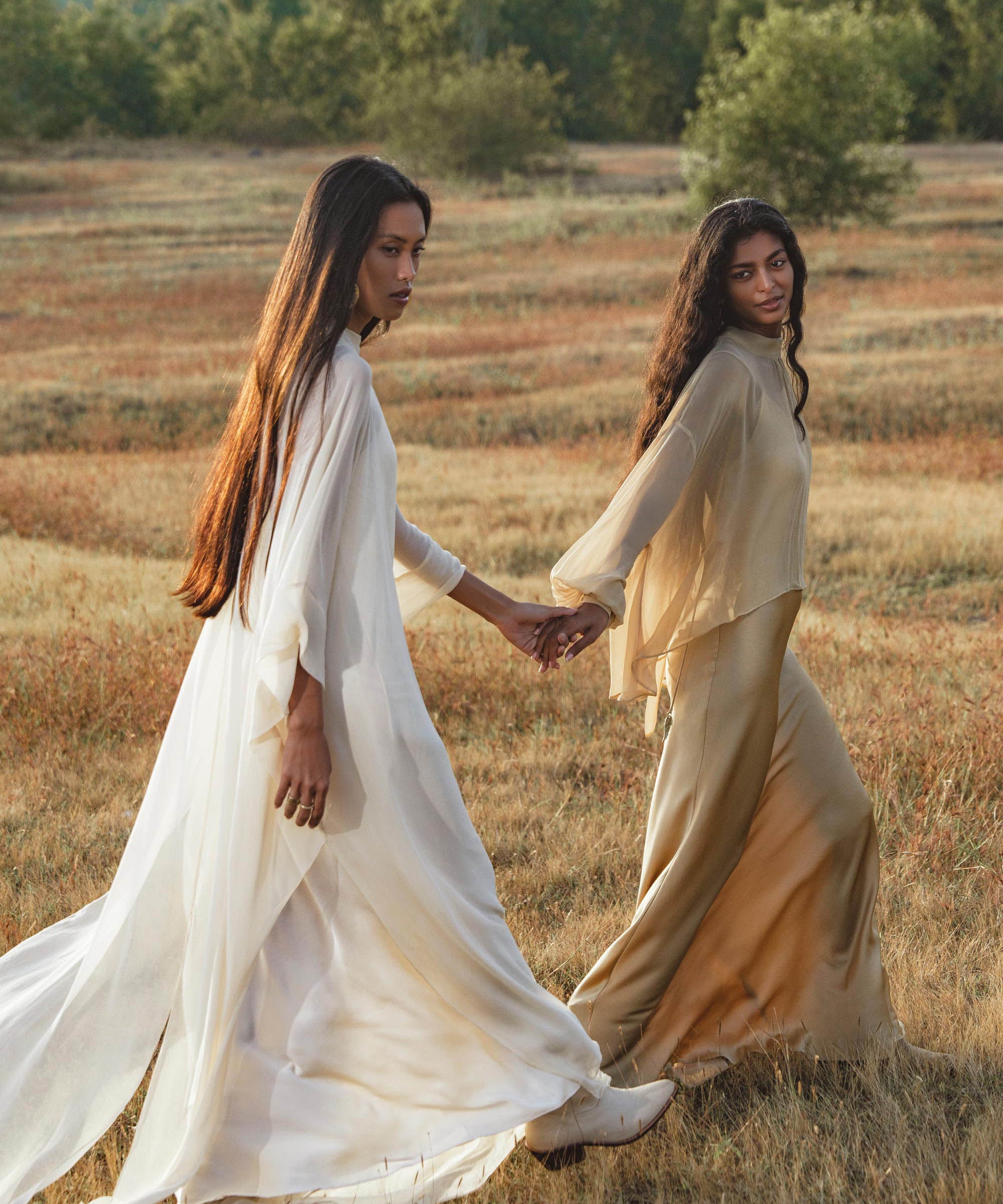 Mahadevi Dress Cream – Pure Silk Chiffon Goddess Gown - AYA SW IDR