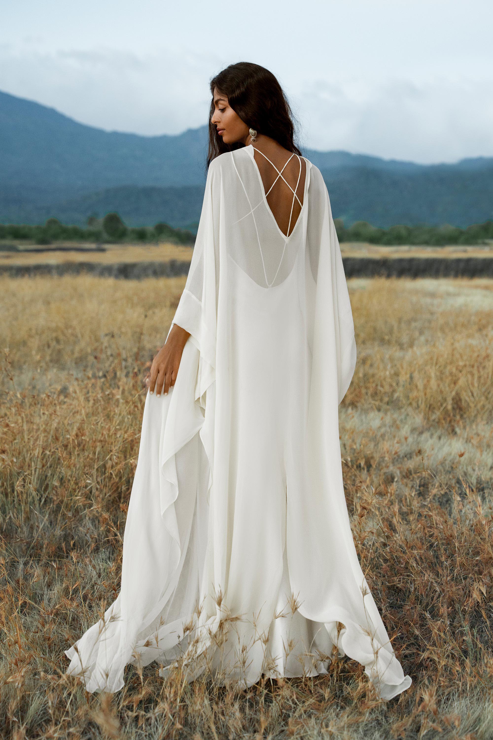 Mahadevi Dress Cream – Pure Silk Chiffon Goddess Gown - AYA SW IDR