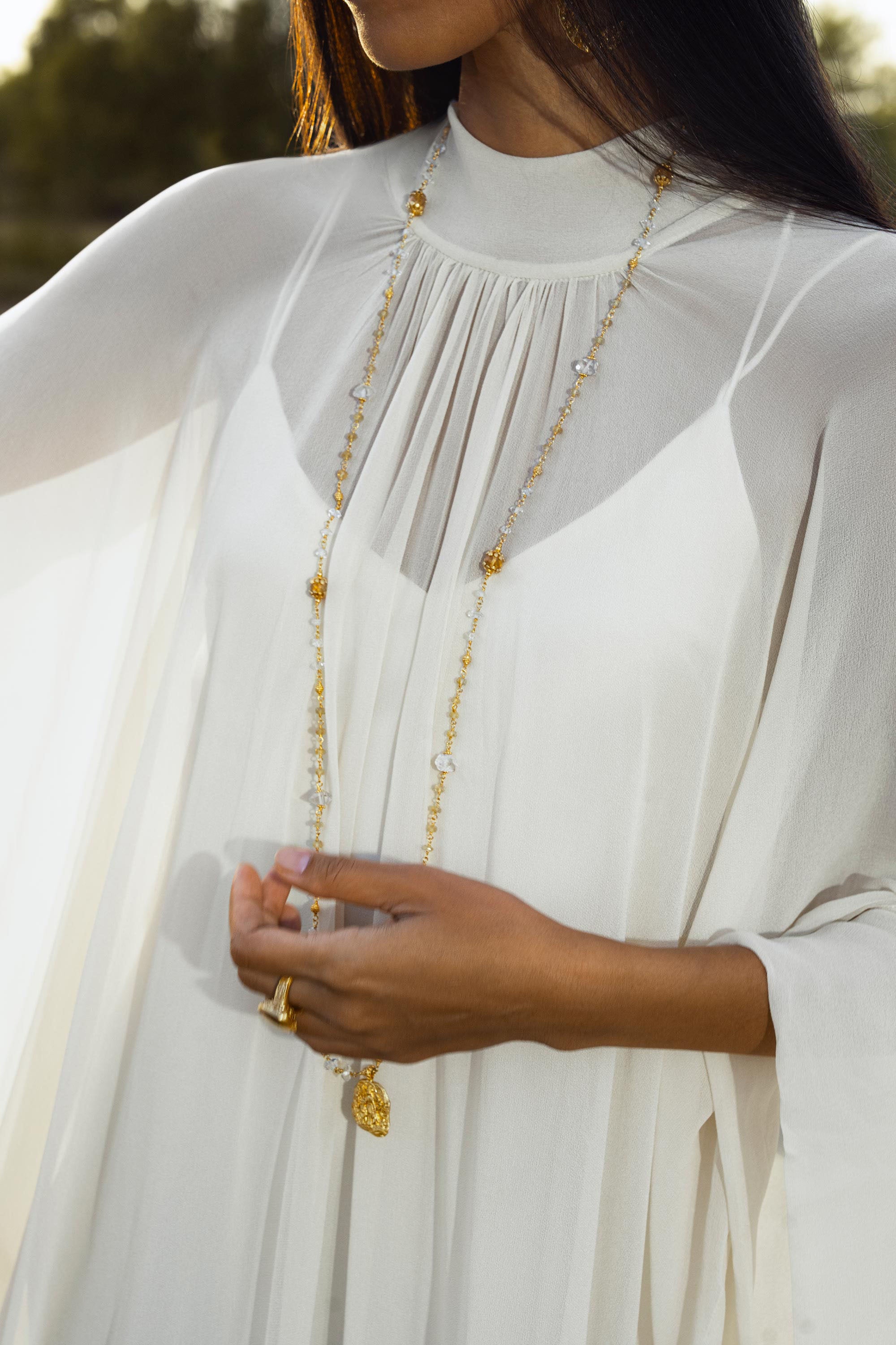 Mahadevi Dress Cream – Pure Silk Chiffon Goddess Gown - AYA SW IDR