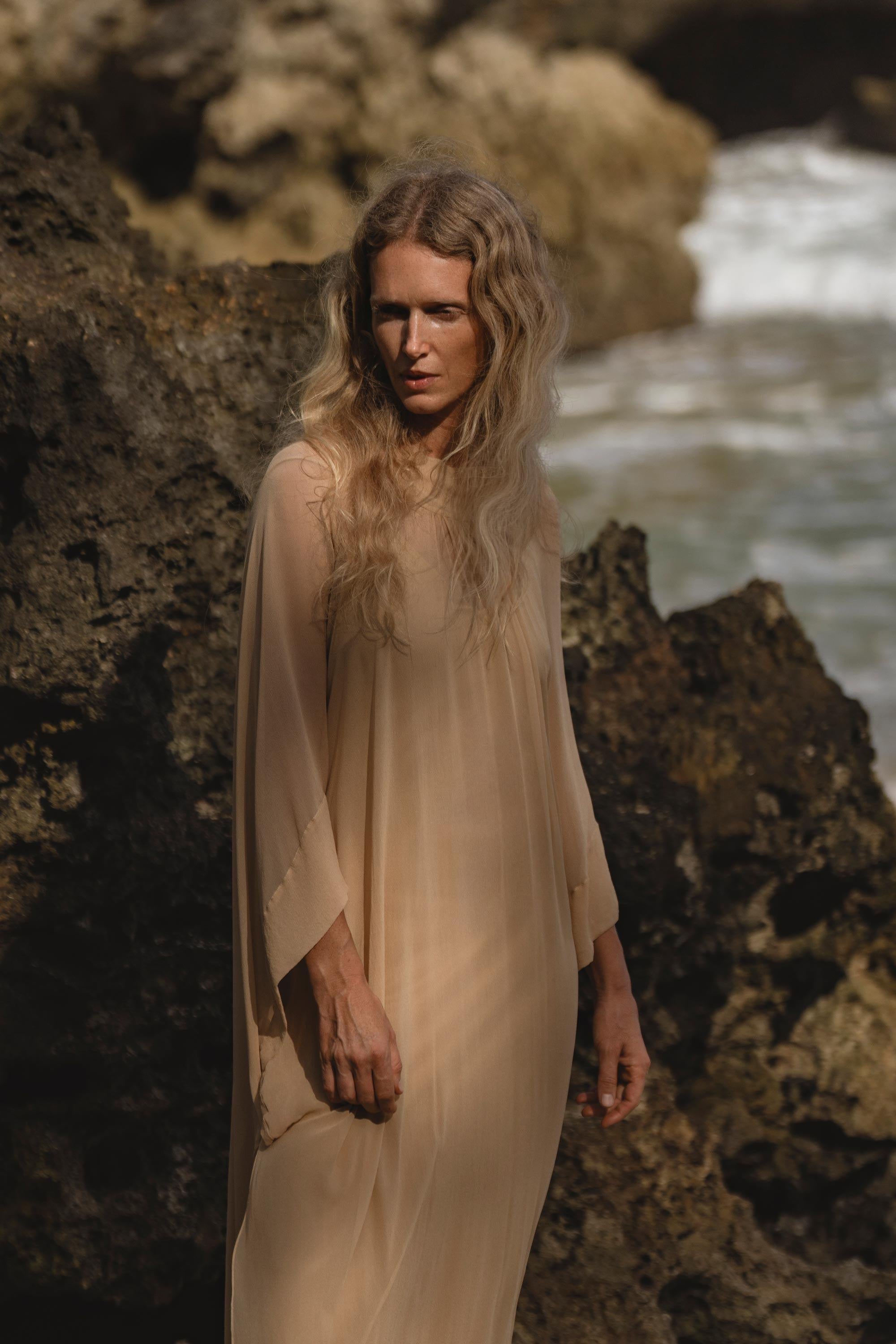 Mahadevi Dress Inka Gold – Pure Silk Chiffon Goddess Gown - AYA SW IDR
